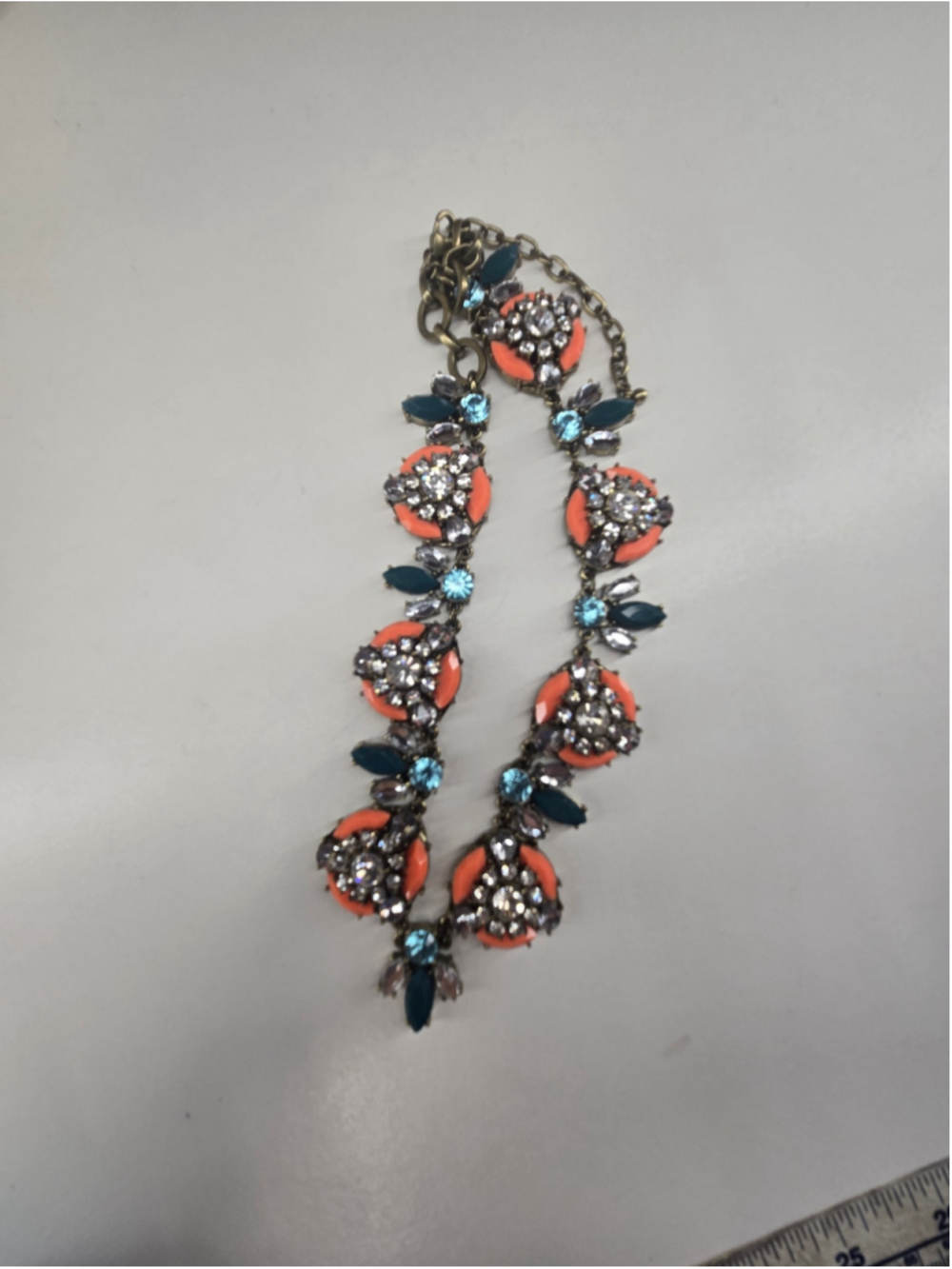 Vintage Joan Rivers Statement Necklace Orange Teal Glass Crystals Luxury Floral - Picture 8 of 11